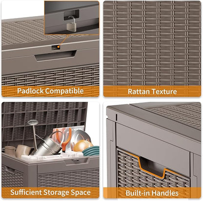 ROJIK Outdoor Storage Housing Deck Box-Waterproof Patio Furniture,Garden Tools,Cushions,Pool Accessories Storage Waterproof Resin Box with Capacity (30 Gal & Grey)