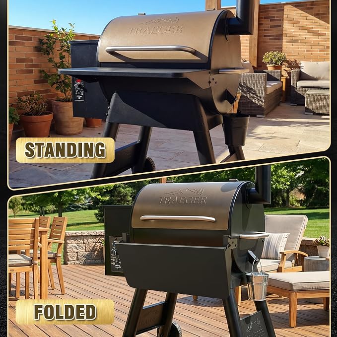 Folding Front Shelf Accessories for Traeger Pro 22 & Pro 575 Pellet Grills | Ironwood 650 BAC362 Replacement Grill Shelf, 25" x 12" Heavy-Duty Steel Prep Table Fold-Down Space-Saving Grill Accessory