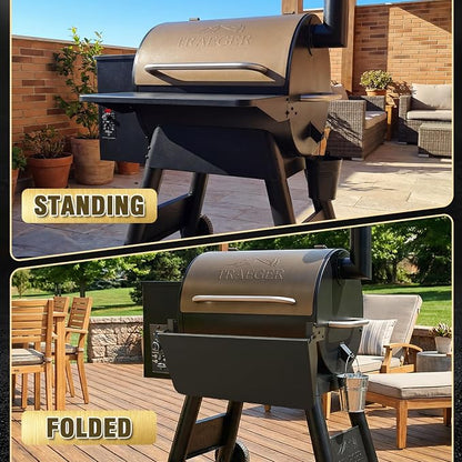 Folding Front Shelf Accessories for Traeger Pro 22 & Pro 575 Pellet Grills | Ironwood 650 BAC362 Replacement Grill Shelf, 25" x 12" Heavy-Duty Steel Prep Table Fold-Down Space-Saving Grill Accessory