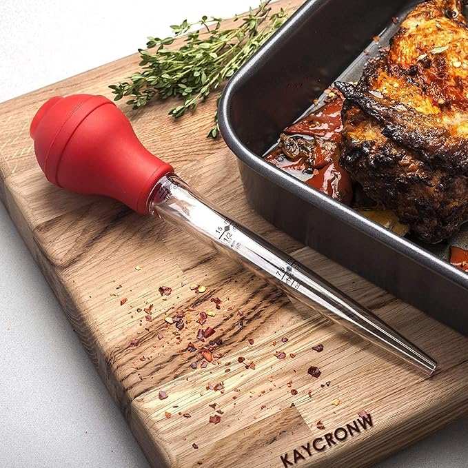 KAYCROWN Turkey Baster Commercial Grade Quality Silicone Bulb Including 2 Meat Marinade Injector Needles with Barbecue Basting Brush and Cleaning Brush for Easy Clean Up
