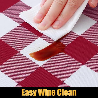 Smiry Rectangle Picnic Table Cloth, Elastic Waterproof Fitted Vinyl Tablecloths, Flannel Backed Buffalo Plaid Table Covers for Dining, Camping, Outdoor (Burgundy and White, 30" x 96")