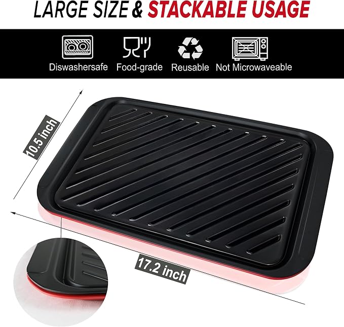 2PCs Prep and Serve Trays, 17" x 10.5" Melamine Deep Grilling Prep & Serve Trays, Melamine Trays | Serving Tray & Marinating Tray, BBQ Platters for Raw and Cooked Food, Serving Trays (Red, Black)
