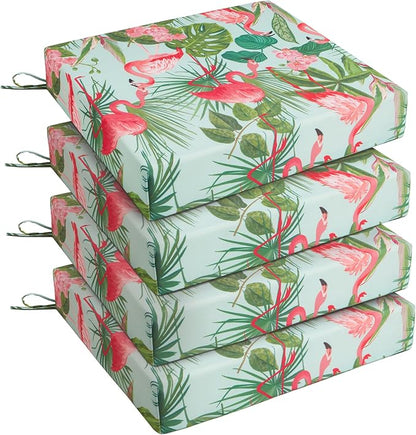 Outdoor Chair Cushions, Set of 4, 24"*24"*4", Water Resistant, Flamingos