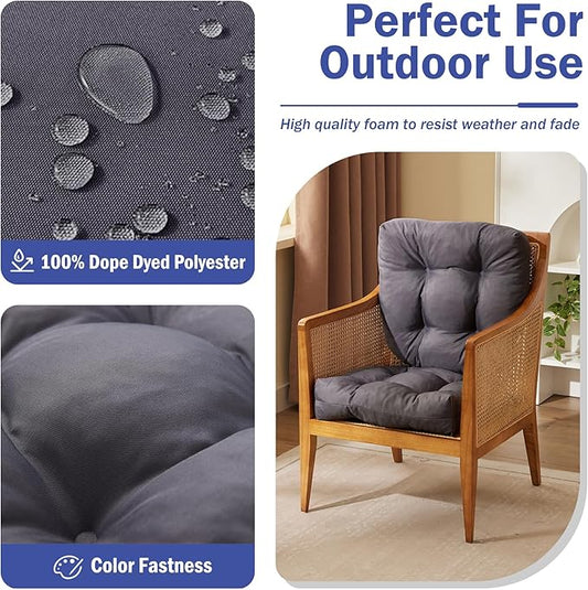 IPYNBAP Outdoor Chair Cushions Set of 2, Patio Chair Cushions with Ties,19x19+5” Tufted Outdoor Seat Cushions, Waterproof Patio Furniture Cushions, Outdoor Dining Chair Pads, Dark Grey (Pack of 2)