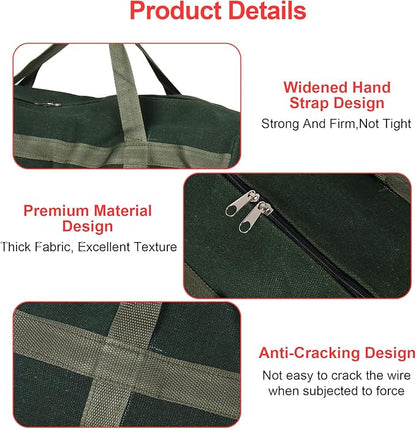 24" Grill Accessory Storage Bag, Tools Storage for Outdoor Grilling, Thick Canvas Double Zipper Utensil Carry Bag for Camping Hiking Barbecue, Dark Green
