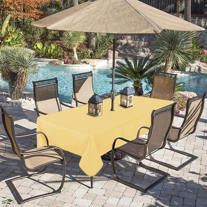 Fitable Outdoor Tablecloth for 8ft Rectangle Tables, Yellow, 60 x 120 Inch | Washable Waterproof Wrinkle Free Table Cover, Zipper and Umbrella Hole, For Spring Summer Party Picnic Camping Patio Indoor