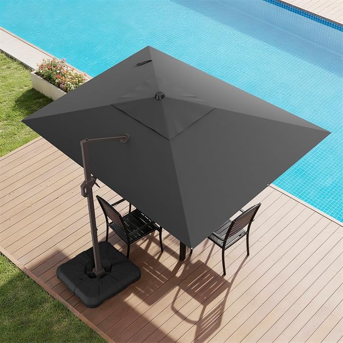 9x12 FT Cantilever Patio Umbrella with Base, Large Rectangular Offset Outdoor Umbrella with 360° Rotation, Heavy Duty Shade Umbrella for Garden Backyard Deck Poolside Courtyard, Grey