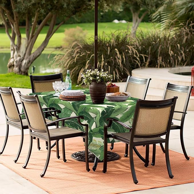 LVTXIII Rectangle Outdoor Tablecloth with Umbrella Hole and Zipper, Water-Repellent 60 x 84 Inch Patio Table Cover for Picnic, Garden, Backyard Dining, Swaying Palms Green