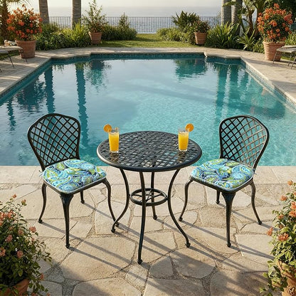 DYTXIII Set of 2 Outdoor Chair Cushions with Ties,Water Repellent Patio Chair Pads 17"x 16" for Outdoor Furniture,Round Corner Seat Cushions for Garden Yard Kitchen Paisley Lapis Green