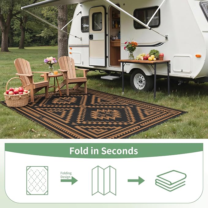 GENIMO Outdoor Rug, Waterproof Plastic Rugs for Patio, 6'x9' Onyx Orange | Outside Larger Modern Carpet Mat for Porch Decor, Deck, Balcony, Camping, RV, Backyard, Picnic, Beach, Reversible, Foldable