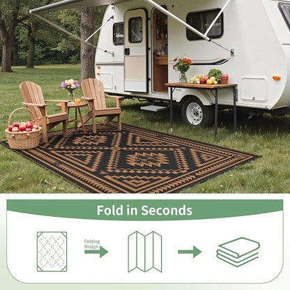 GENIMO Outdoor Rug, Waterproof Plastic Rugs for Patio, 6'x9' Onyx Orange | Outside Larger Modern Carpet Mat for Porch Decor, Deck, Balcony, Camping, RV, Backyard, Picnic, Beach, Reversible, Foldable