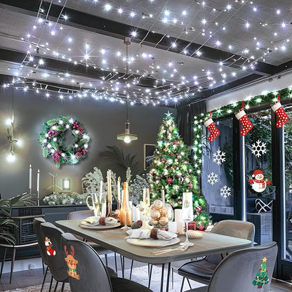 KNONEW Christmas String Lights Indoor Plug in,60FT 180LED Outdoor Waterproof Fairy Lights,8 Lighting Modes,Timer Memory Function for Bedroom Patio Balcony Party (Cool White)