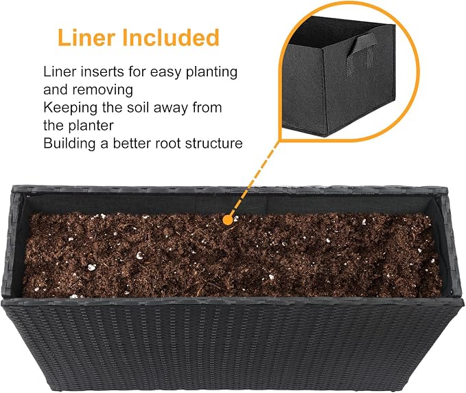 SUNNYPARK Large Rectangular Planter for Outdoor Rattan Block Box 38x11x30'' | All-Weather, Handmade PE Rattan, Removable Liner, Indoor Outdoor, Patio Porch Garden, Modern Design for Plants Flowers