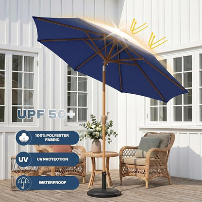 9ft Outdoor Patio Umbrella, Market Table Umbrella with Crank and Easy Push Button Tilt, Wood Grain Frame, UPF 50+ for Pool, Garden, Deck, Backyard