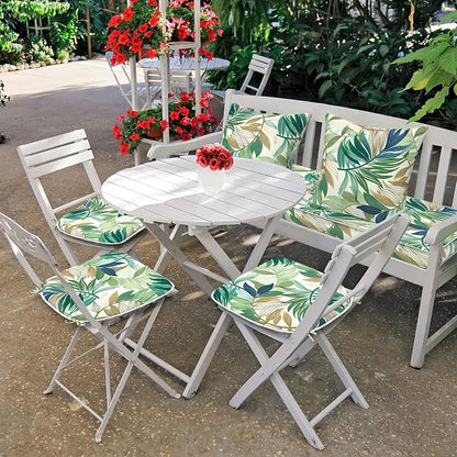 DYTXIII Set of 4 Outdoor Chair Cushions with Ties,Water Repellent Patio Chair Pads 17"x 16" for Outdoor Furniture,Round Corner Seat Cushions for Garden Yard Kitchen Lush Leaf Green