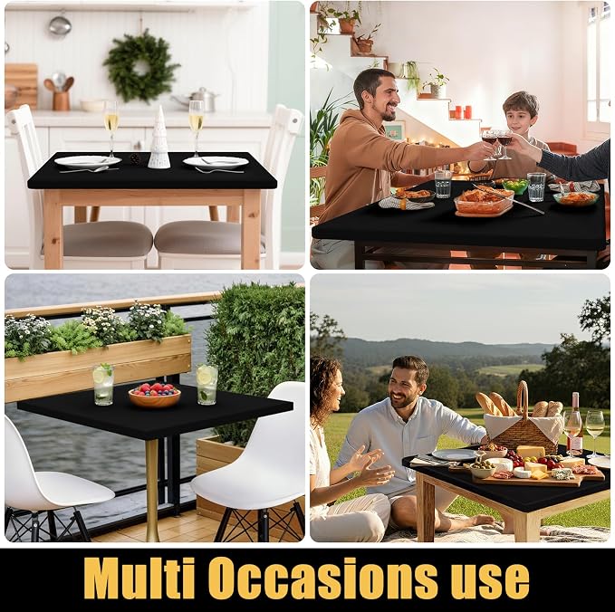 Smiry Square Picnic Table Cloth, Waterproof Elastic Fitted Tablecloths for 3 Foot Tables, Washable Polyester Table Cover for Camping, Indoor and Outdoor (Black, 24"x24")