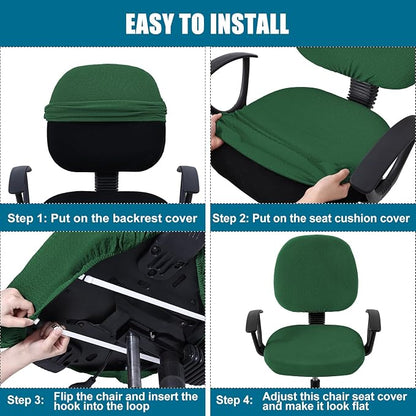 Smiry Office Computer Chair Covers for Desk Rotating Chair Protector | Stretch Jacquard Removable Washable Universal Slipcovers, Seat + Backrest Cover, Emerald Green