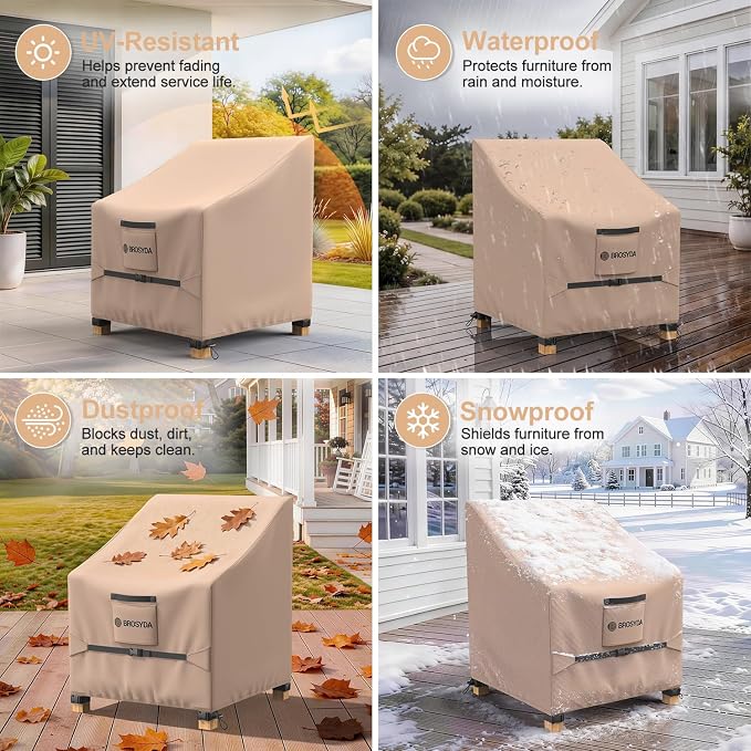 600D Outdoor Patio Chair Covers Waterproof 29"Wx30"Dx36"H, 2 Pack | Patio Furniture Covers Protect from Rain, Dust & UV; Heavy-Duty Oxford Fits Lounge, Deep Seat & High Back Chairs on Lawns