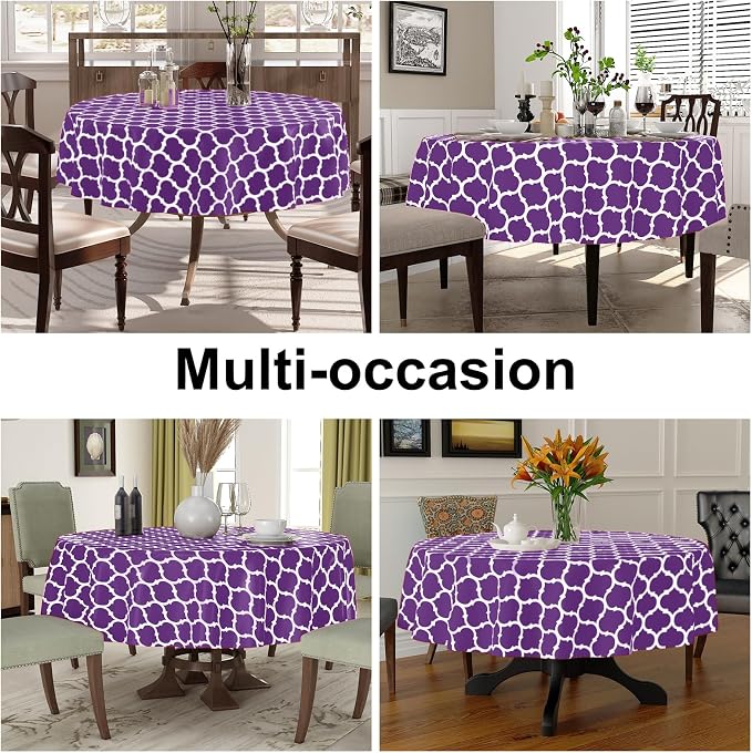 Smiry Round Plastic Table Cloth, Waterproof Vinyl Tablecloth with Flannel Backing for Round Tables, Wipeable & Spillproof for Dining, Camping, Indoor and Outdoor (60" Round, Purple)