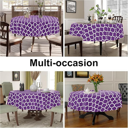 Smiry Round Plastic Table Cloth, Waterproof Vinyl Tablecloth with Flannel Backing for Round Tables, Wipeable & Spillproof for Dining, Camping, Indoor and Outdoor (60" Round, Purple)