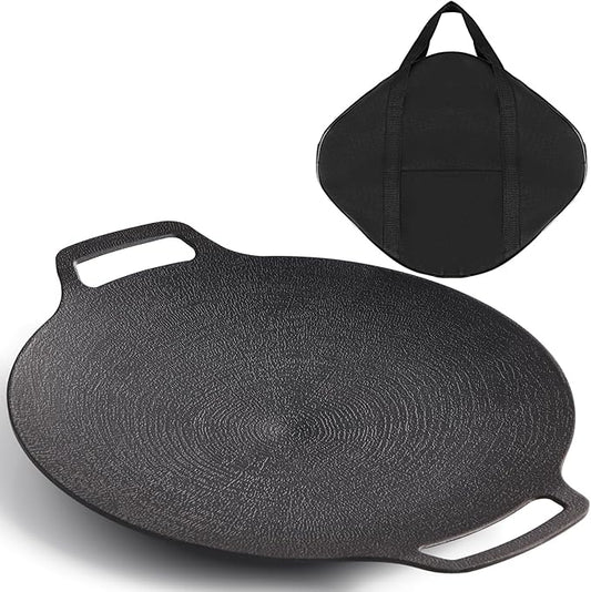 Korean Grill Pan with Nonstick 6-Layer Coating, 13" Round BBQ Griddle with Bag, Compatible for Induction, Gas Stove, Electric Cooktop, Indoor or Outdoor Grilling