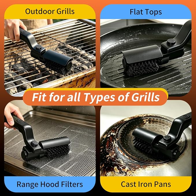 Electric Grill Brush for Outdoor Grill, 3-Speed Modes, Cordless Rechargeable BBQ Cleaner with 180° Adjustable Head, Reinforced Steel Bristles, Grill Cleaning Brush for Barbecue Grates