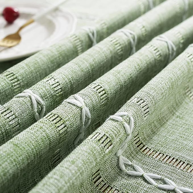 Chassic Rectangle Tablecloth 60 x 120 Inch, Farmhouse Boho Linen Table Cloths, Wrinkle Free & Washable Tablecloths for Dining Tables, Spring Kitchen Decor – Hemstitch Sage Green