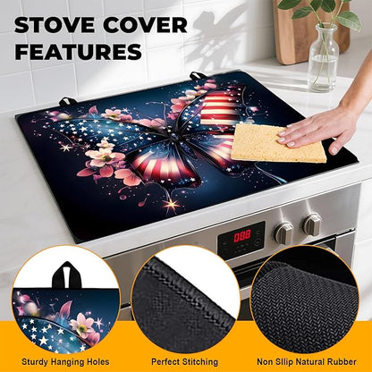 Patriotic Stove Top Cover, Heat Resistant Electric Stove Protector Mat, Large Diatomite Kitchen Counter Mat, Independence Day Decor American Flag Kitchen Accessory (butterfly-2, 28x20 Inch)