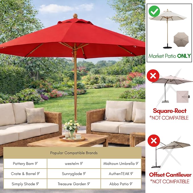 Formosa Covers 9ft 6 Ribs Market Patio Umbrella Replacement Canopy - Top Canvas - 600D UV Protective and Water Resistant Umbrella Fabric - Premium Replacement Canopy Cover ONLY (Red)