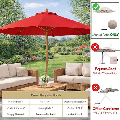 Formosa Covers 9ft 6 Ribs Market Patio Umbrella Replacement Canopy - Top Canvas - 600D UV Protective and Water Resistant Umbrella Fabric - Premium Replacement Canopy Cover ONLY (Red)