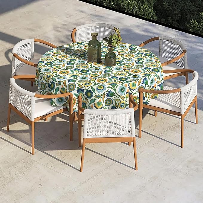 Outdoor/Indoor Round Tablecloth with Umbrella Hole Zipper, Decorative Circular Table Cover for Home Garden, 60 Inch, Fiesta Floral