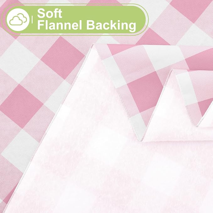 Smiry Picnic Table Cloth, Vinyl Tablecloths with Flannel Backing, 60"x102" | Waterproof Rectangle Table Cloth, Wipeable Buffalo Plaid Table Cover for Indoor and Outdoor (Pink & White)