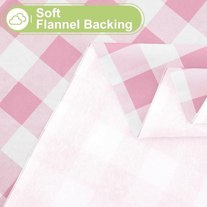 Smiry Picnic Table Cloth, Vinyl Tablecloths with Flannel Backing, 60"x102" | Waterproof Rectangle Table Cloth, Wipeable Buffalo Plaid Table Cover for Indoor and Outdoor (Pink & White)