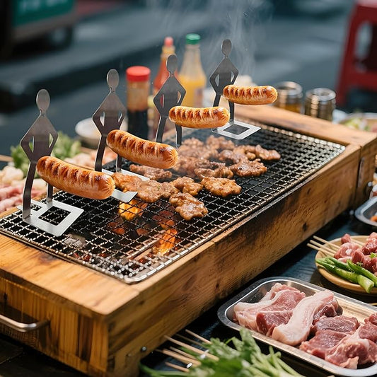 4PCS Funny BBQ Stand Man HotDog Holder,Portable HotDog Roaster,Reusable Stainless Steel Hotdog&Sausage Stand for Christmas Barbecue,Camping,Spring Trip Sausage Barbecue Rack,Barbecue Grill Accessories