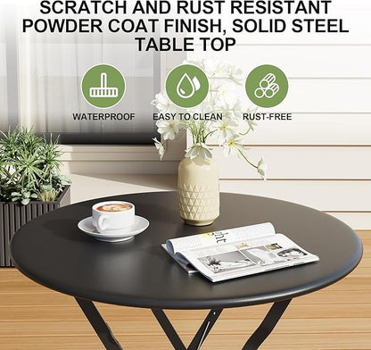 Bistro Table and Chairs Set of 2, 3 Piece Outdoor/Indoor Folding Patio Bistro Sets, 2 Chair Patio Furniture Set with Table, Premium Frame Foldable Coffee Tables for Balcony, Yard, Garden, Black