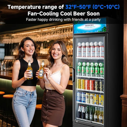 BODEGA BODEGACOOLER 9.0 Cu.Ft Commercial Beverage Refrigerator with Glass Door, Upright Display Merchandiser Fast Cooling Drink Cooler, Digital Thermostat, LED Light – Beat Summer Heat for Game Day.