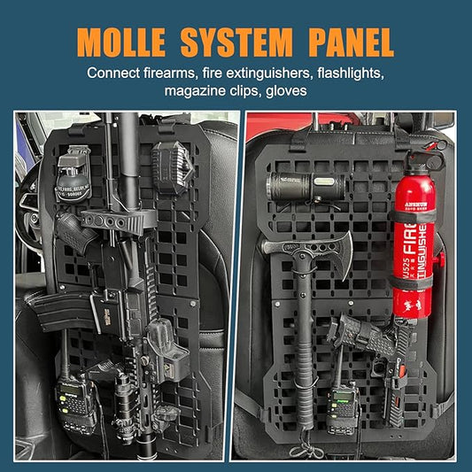 Rigid Molle Panels For Vehicles Truck Mount Rack Panel Tactical Seat Back Organizer Adjustable Versatile Panel (Molle Panels w/gun rack mount)