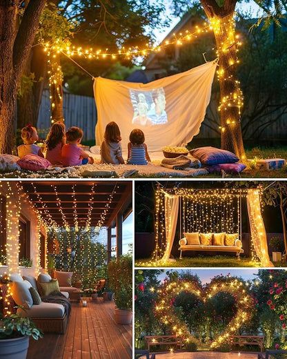 Brightown Solar String Lights for Outside, 2 Packs Total 39.2Ft 480 LED Solar Fairy Lights for Outdoor Waterproof, Firecracker Twinkle Lights with 8 Modes for Patio Party Garden Yard Home, Warm White