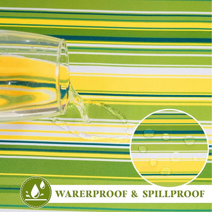 SquarePie Outdoor Tablecloth Rectangle with Umbrella Hole and Zipper Waterproof Stain Resistant Table Linen Cloth for Patio Picnic Camping BBQS Garden Party, 52x70 Green Stripe