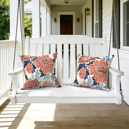 LVTXIII 2 Pack Outdoor Throw Pillow Covers for Patio Furniture, 16x16 Inch Square Pillow Case, Water-Repellent Cushion Covers for Garden, Porch, Sofa, Vibrant Blossom