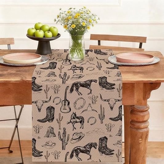 Western Farm Table Runner,Dining Decor for Kitchen Coffee Table Family Dinners Holiday Parties Wedding Events Decor(13x72 inch)