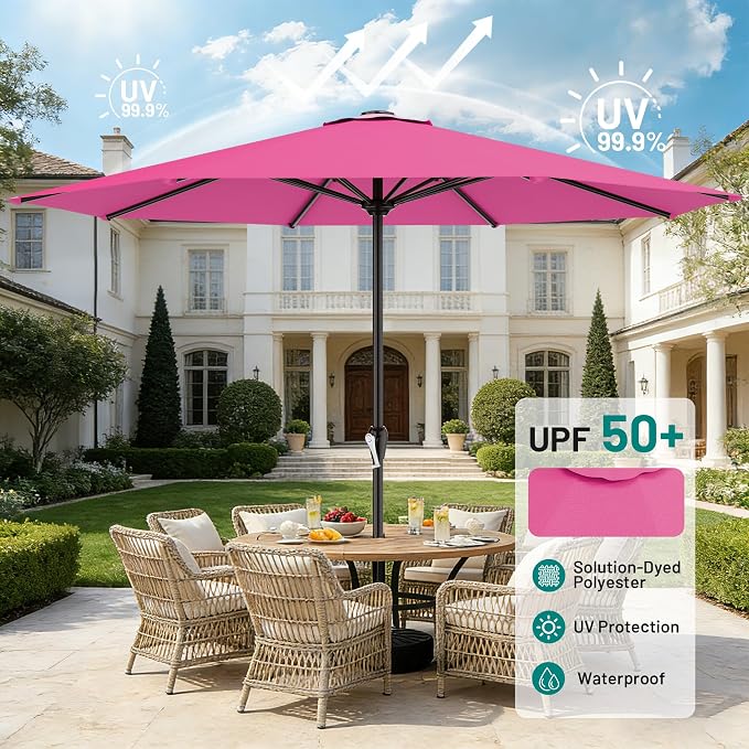 AreShark 12 FT Patio Umbrella for Outdoor, Outdoor Table Umbrella with Crank, Outdoor Patio Umbrellas with 8 Sturdy Ribs, Patio Umbrellas for Market, Garden, Pool (Rose Pink)