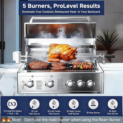 BODEGA Stainless Steel Outdoor Drawer Cabinets For 30 Inch Outdoor Kitchen Propane Gas Grill with 2 Drawers and Propane Tank Storage, Rotisserie Chicken Fork Kit, Use For Backyard BBQ, Camping, RV.