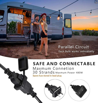 Outdoor-String-Lights-100FT-Patio-Light with 32 Shatterproof S14 Dimmable Edison Bulbs, Connectable Heavy Duty Outdoor lighting, Commercial Grade Waterproof String Light for Porch Market Backyard