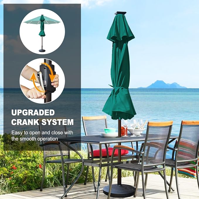 Eurmax USA 10-Year-Non-Fading 10FT Outdoor Patio Market Umbrella with LED Lights,UPF50+ UV Resistant,Heavy Duty Commercial Grade,Crank Lift Design,Windproof Vented Top for Garden,Pool,Deck,Teal