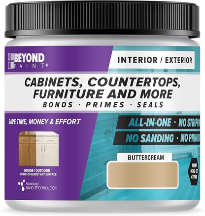 Beyond Paint All-in-One Refinishing Paint, No Sanding, Matte Finish for Cabinets, Countertops, Furniture and Doors, 1 Pint, Buttercream