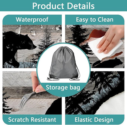 Picnic Table Cover with Bench Covers, Camping Essentials, Forest Bear Waterproof Windproof Patio Table Cover, Fitted Tablecloth Cover with Elastic Edge, for Indoor & Outdoor 3 PCS 30x96 Inch