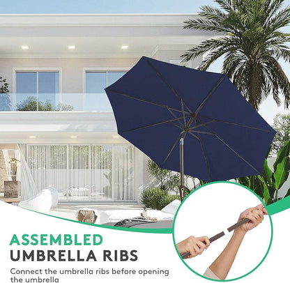 JEAREY 10FT Outdoor Patio Umbrella Outdoor Table Umbrella with Push Button Tilt and Crank, Market Umbrella 8 Sturdy Ribs UV Protection Waterproof for Pool, Garden (Dark Blue)