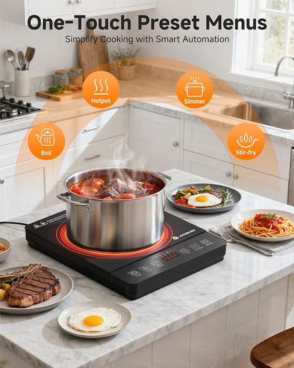 Portable Induction Cooktop 20 Temperature & Power Levels,1800W Single Burner Electric Cooktop with 6.8 inch Heating Coil, Hot Plate with Timer