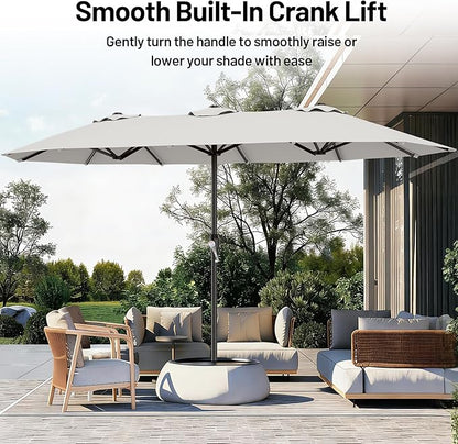 AreShark 15ft Patio Umbrella with Base, Double Sided Outdoor Umbrella with 12 Fiberglass Ribs, Large Outdoor Umbrella for Garden, Pool, Deck, Backyard & Market, Light Grey